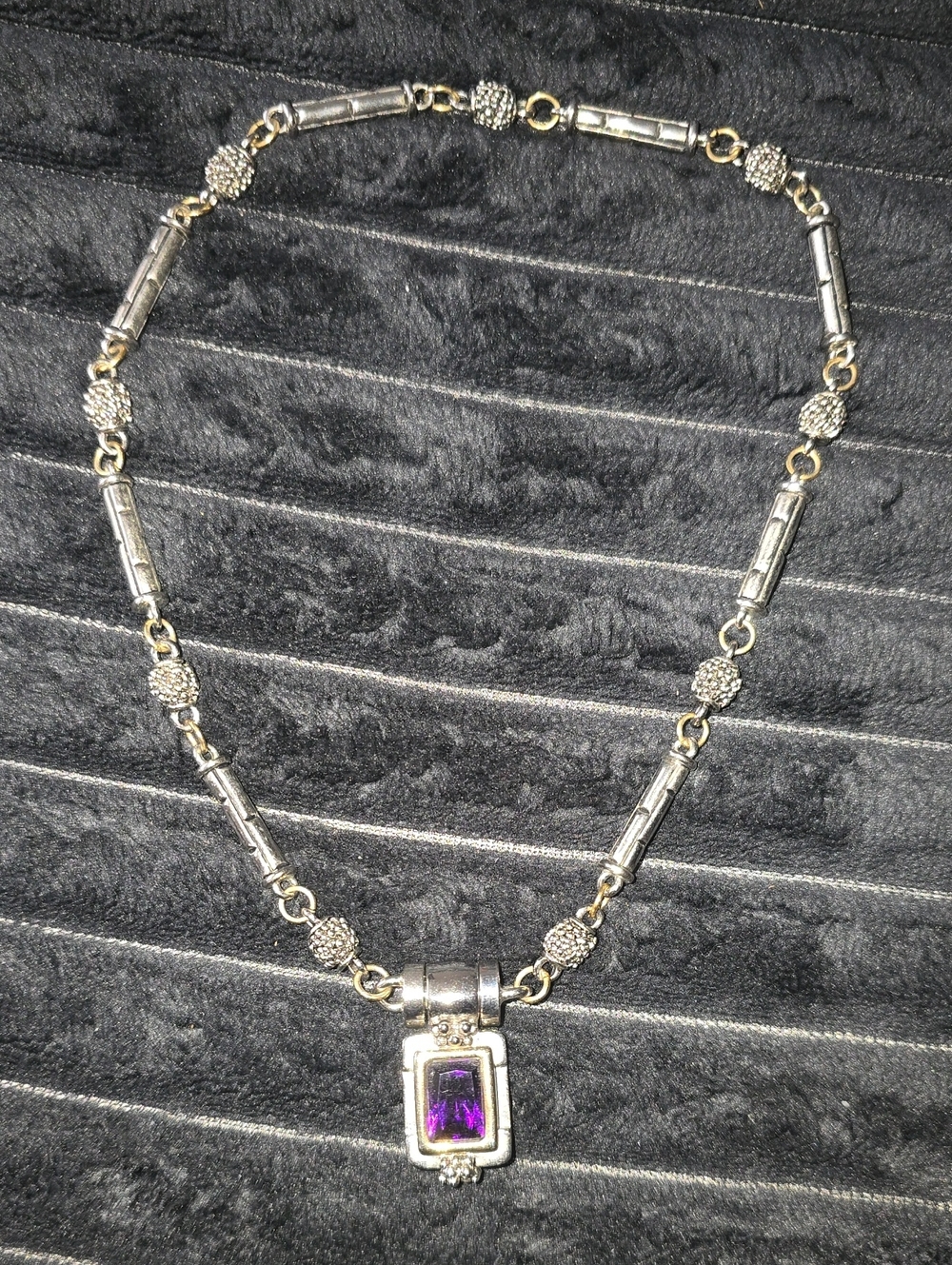 Silver Necklace with Purple Stone Pendant - Elegant Women's Jewelry